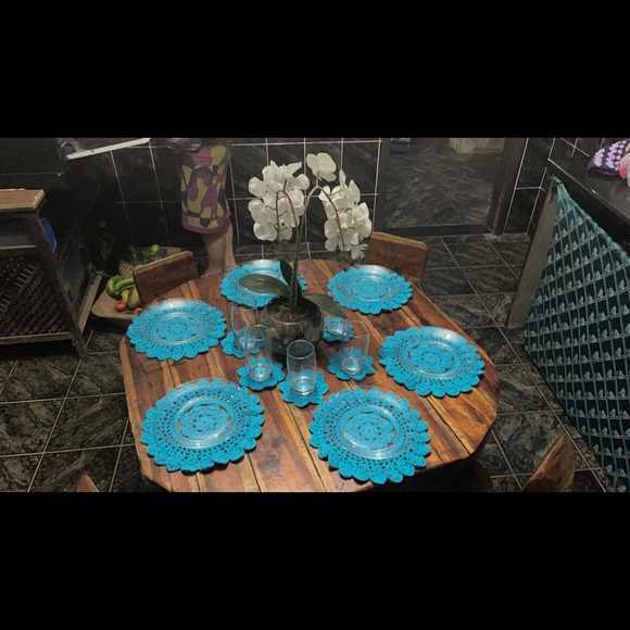 PLACEMAT and COASTER Crocheted, TURQUOISE, SETof 6. - Picture 3 of 9